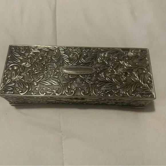 Vtg Godinger Silver 1992 Velvet-Lined Jewelry Box 9x4x2Quiet Luxury Decor